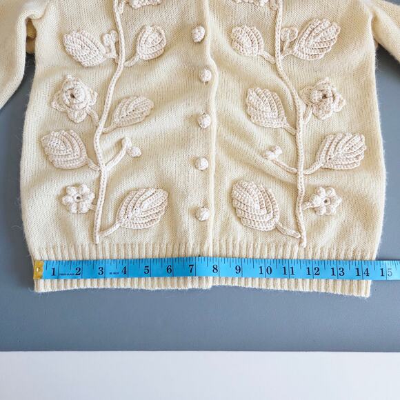 Tory Burch Wool Alpaca Cardigan With Embroidered Florals, Beige Cream, Size XS - Picture 7 of 12